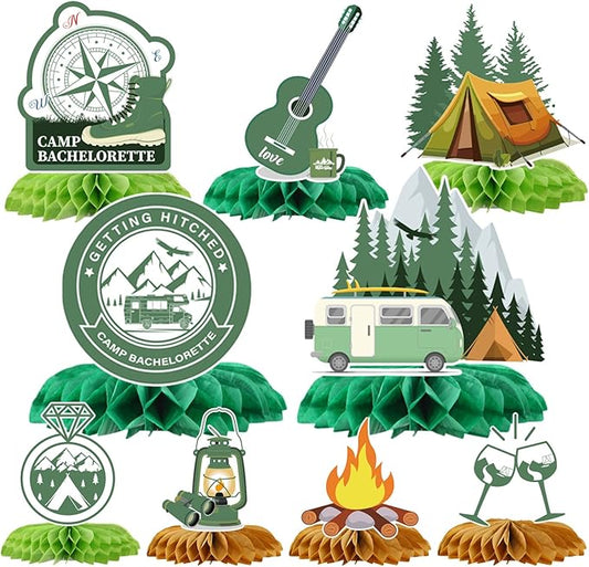 Camp Bachelorette Party Decorations, 9PCS Camping Party Honeycomb Centerpieces, Bridal Shower Supplies Bachelorette Party Decor Outdoor