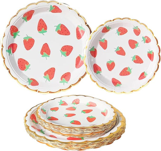Strawberry Disposable Party Plates,40-Pack 9 Inch Dinner Plates & 40-Pack 7 Inch Dessert Plates for Strawberry Birthday Decorations,Party,Appetizer,Wedding Bridal Baby Shower(Strawberry 1#)