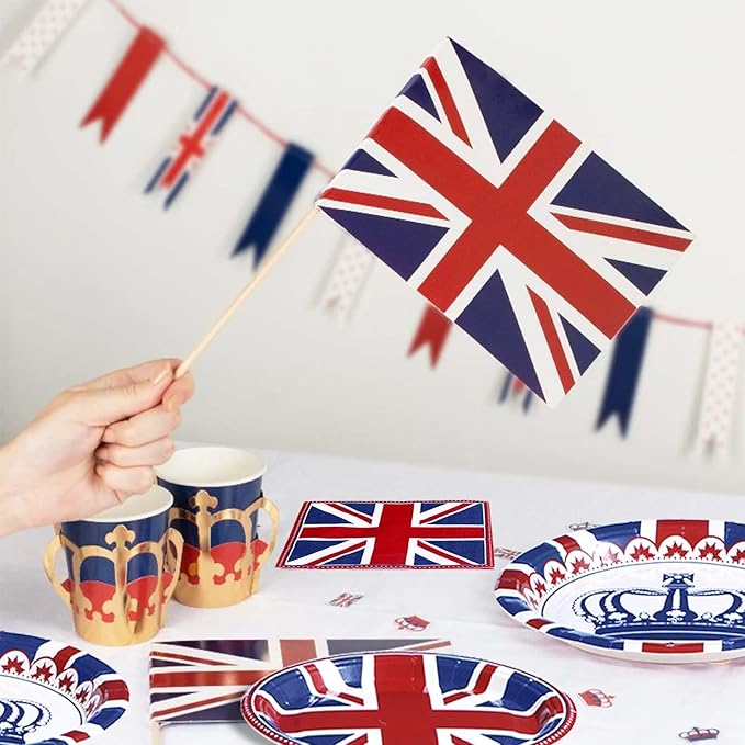 96 Pcs British Flag Birthday Party Supplies Britain UK England Flag Party Plates and Napkins Disposable Union Jack Tableware Set for UK Flag British Party Decorations Birthday Family Gathering Serve24