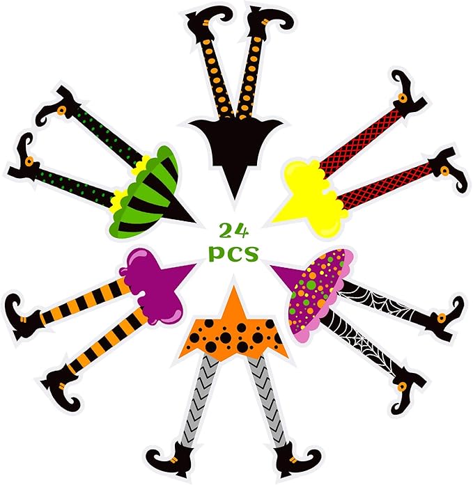 Withch Paper Cupcake 48 Pieces Toppers Halloween Witch Feet Shoes Cake Toppers for Halloween Birthday Party Dessert Decorating Supplies