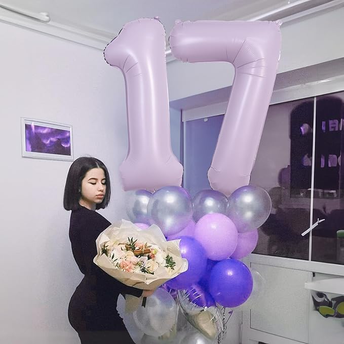 Light Purple Number 4 Balloons, 40 In Large Pastel Purple Number 4 Mylar Foil Helium Balloons for Girls, Self Inflating Lavender Number Four Balloon for Women 4th Birthday Anniversary Party Decoration
