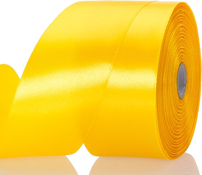 YASEO 2 Inch Yellow Solid Satin Ribbon, 50 Yards Craft Fabric Ribbon for Gift Wrapping Floral Bouquets Wedding Party Decoration