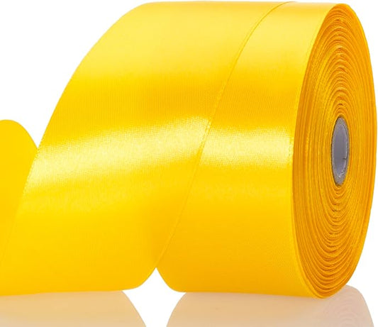 YASEO 2 Inch Yellow Solid Satin Ribbon, 50 Yards Craft Fabric Ribbon for Gift Wrapping Floral Bouquets Wedding Party Decoration
