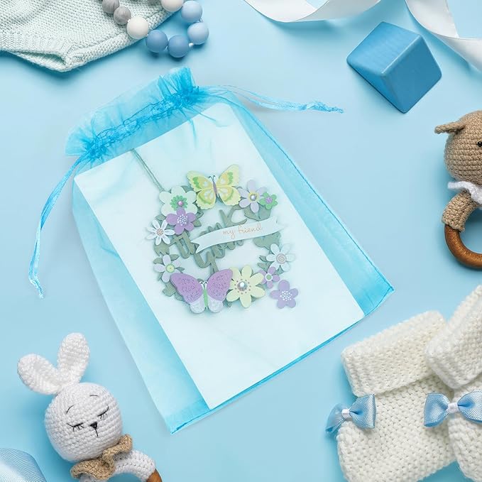 ANZNKU 100 Pack Organza Bags 6x9 Inch, Mesh Bag Drawstring Jewelry Pouches, Large Organza Gift Bags for Easter Party Favor, Baby Shower(Lake Blue)