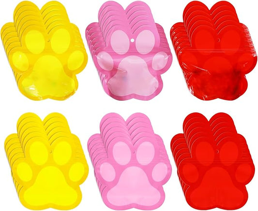 Resurhang 60 Pcs Dog Paw Zipper Treat Bags Red Pink Yellow Food Goodie Gifts Bags Resealable Puppy Themed Party Snack Candy Containers for Kids Birthday Baby Shower Pet Dog Supplies