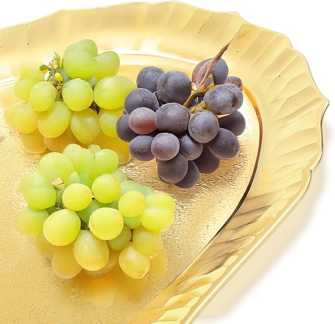 Lemecima 6 Pack Plastic Serving Tray, Gold Serving Platter Set, Reusable Party Snack Serving Tray, Decorative Food Appetizer Platters for Dessert Table, Cupcake, Charcuterie, Cookies, 14" x 8.5"