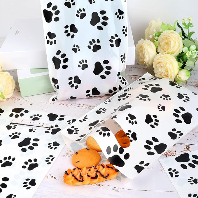 Hxezoc 50 Pieces Dog Paw Gift Bags Plastic Dog Paw Bags Practical Party Bags Pet Party Favors for Animal Theme Birthday Party Decoration Supplies