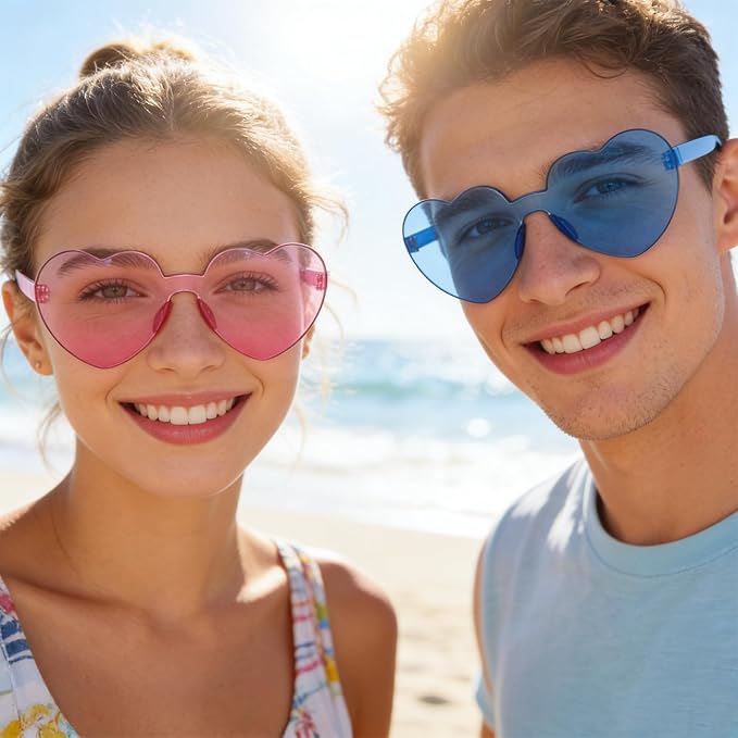 SUNOVELTIES 18 Heart Shape Rimless Sunglasses Transparent Candy Color Party Glasses Colored Eyewear for Women