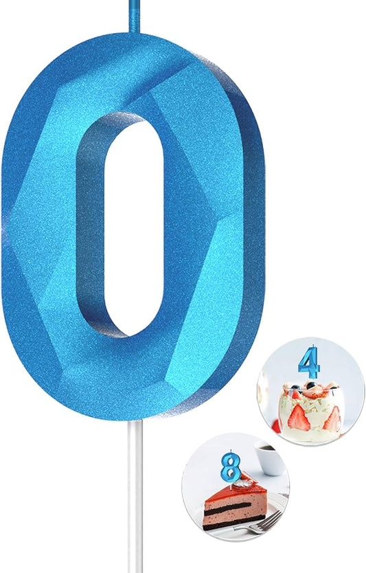 Number Birthday Candles(0 Candle Blue) 3D Diamond Shape Number Happy Birthday Cake Candles for Birthday Party Wedding Decoration Reunions Theme Party