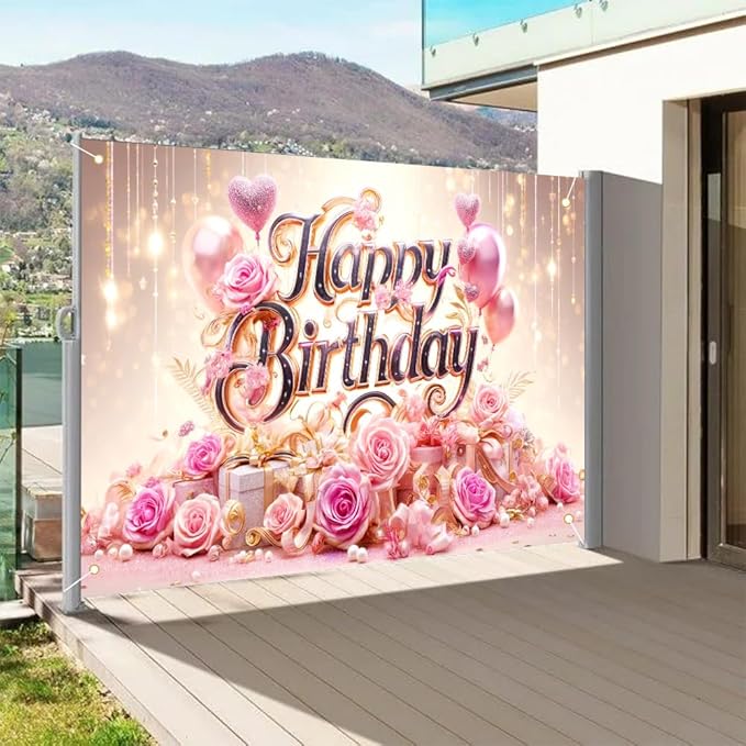 Happy Birthday Party Banner, Colorful Floral Party Decorations for Birthday Celebration, 71x43in Photo Backdrop for Party, Home Decor, Event Decorations