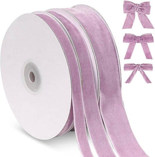 Purple Velvet Ribbon, Vintage Mauve Velvet Christmas Ribbon, Thick Lavender Ribbons Set for Christmas Tree, Bow Ornaments, Gift Wrapping, Crafts, 3 Rolls 3/8, 5/8, 1 inch Wide, 30 Yards Totally