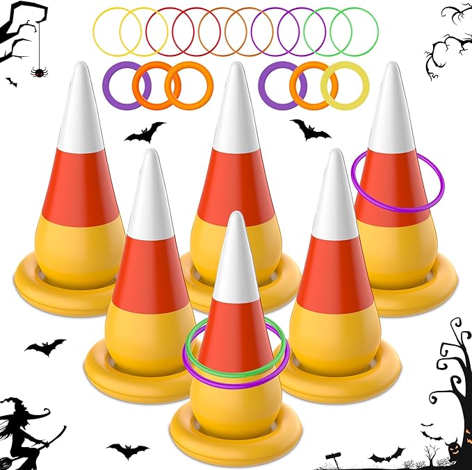 Ring Toss Game, Birthday Party Game Inflatable Candy Corn Ring Toss Toys with Air Pump for Kids Adults Party Favors Indoors Outdoors Family Party Garden Backyard