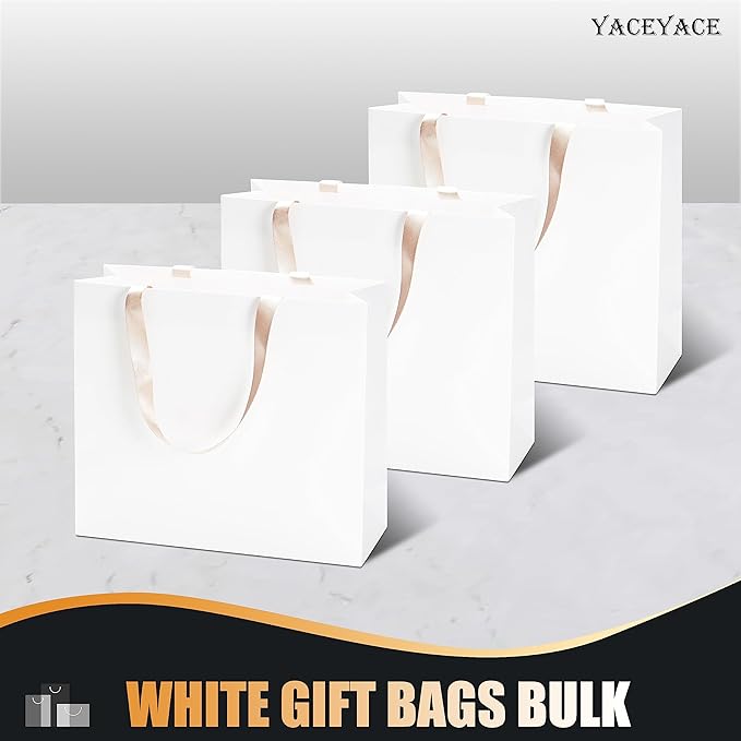 White Gift Bags Large Size, 20Pcs 12.5"x4.5"x11" Large Gift Bags Bulk, White Paper Shopping Bags with Handles, Boutique Bags, Party Bags