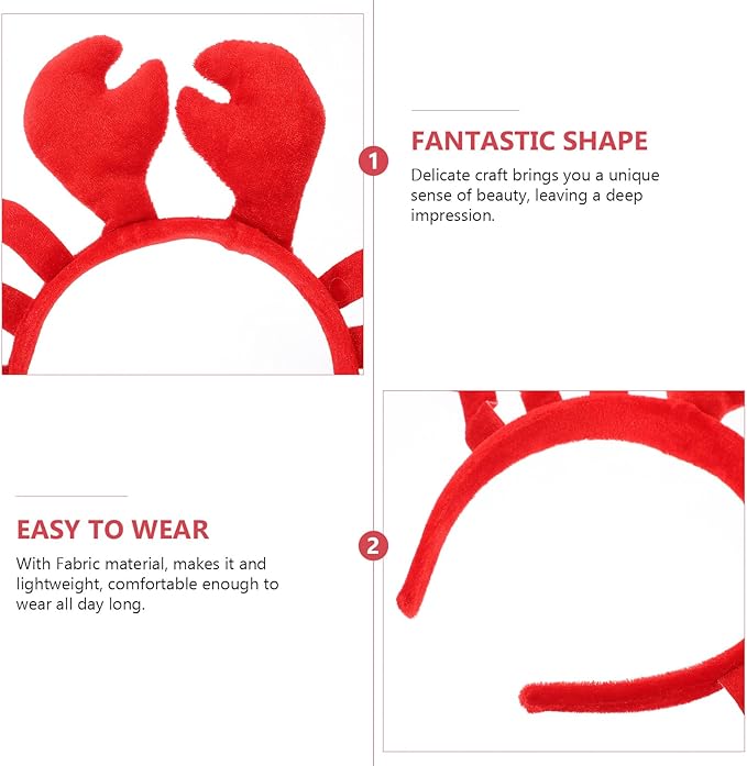 INOOMP Crawfish Headband Lobster Head Bopper Lobster Headband Red Headwear Costume Animal Cosplay for Halloween Dress Up Christmas Party