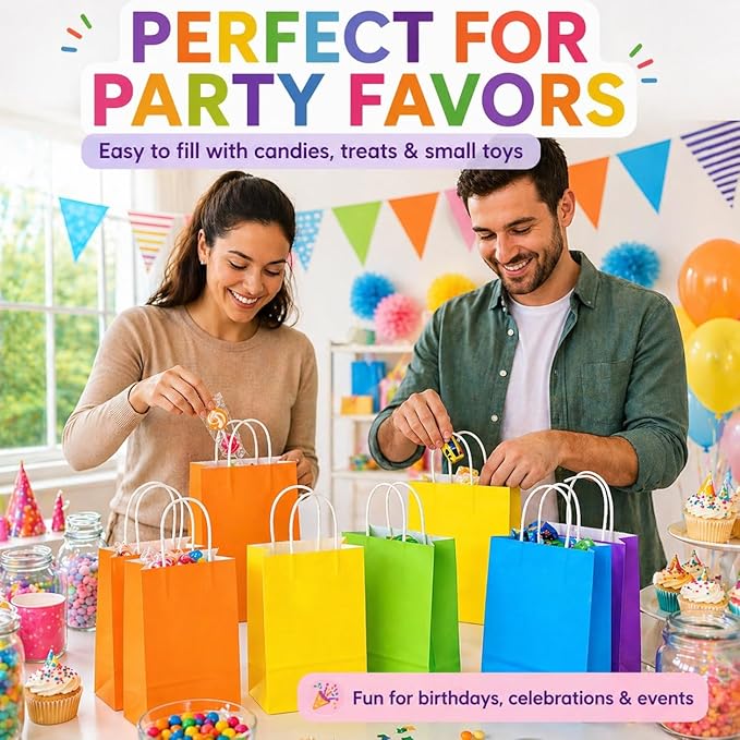 MAQIHAN Gift Bags With Handles - 15 Pcs Gift Bag Bulk Paper Bag Goody Bags Kraft Paper Bags Party Favor Bags Small Bag for Gifts Craft Goodie Birthday Valentine Christmas