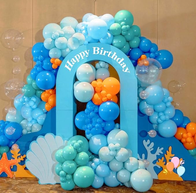BAUANOOY Ocean Balloons, 60pcs 12 Inch Turquoise Balloon Transparent Balloons Metallic Blue Teal Blue Balloon for Under the Sea Party Baby Shower Wedding Shark Party Decorations