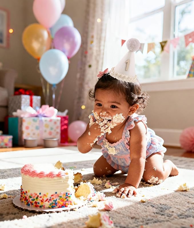Bow Half Birthday Hat for Her – Pink 1/2 Crown, Half Way to One Bday Baby Girl Party Hat Decor, Cake Smash Outfit