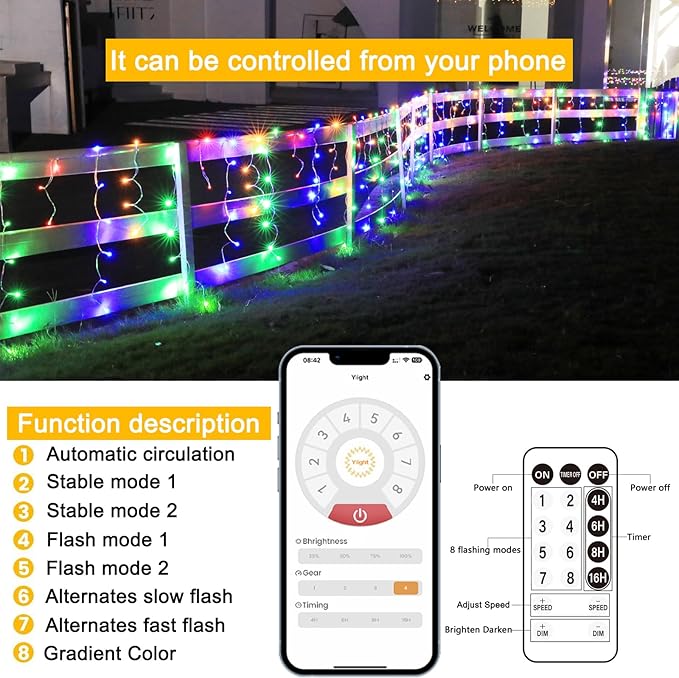 SOSHOT Christmas String Lights Outdoor - 99Ft/30M 1280 LED 8 Modes with Remote Control and App Waterproof Christmas Lights for Patio Yard Garden Wedding Party-Multicolor