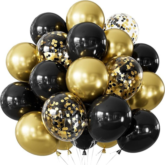 Black and Gold Balloons - 50PCS Graduation Balloons 12 Inch Metallic Gold Balloons Confetti Balloon for Graduation Birthday Retirement Anniversary Wedding Party Decorations Supplies