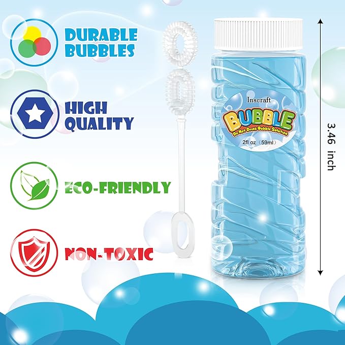 Inscraft 30 PCS Bubble Bottles with Wands Assortment for Kids, 2oz Bubbles Solution Each, Outdoor & Indoor Summer Toy, Weddings, Party Favors, Birthday, Refill for Bubbles Machine Blower