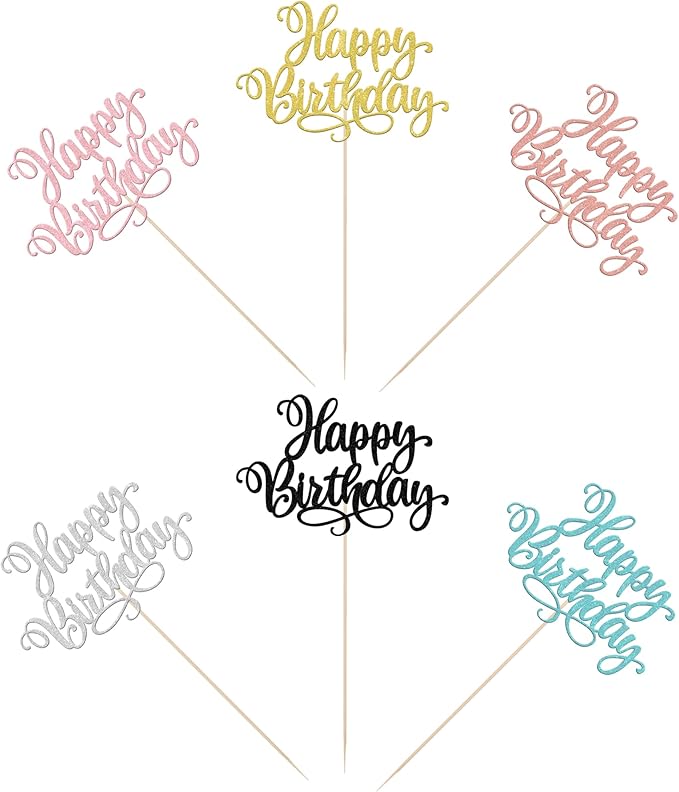 12 PCS Happy Birthday Centerpieces Sticks Double Sided Glitter Birthday Party Decorations Anniversary Table Flower Centerpiece for Celebrating Birthday Party Centerpieces Supplies Multi 6 Colors