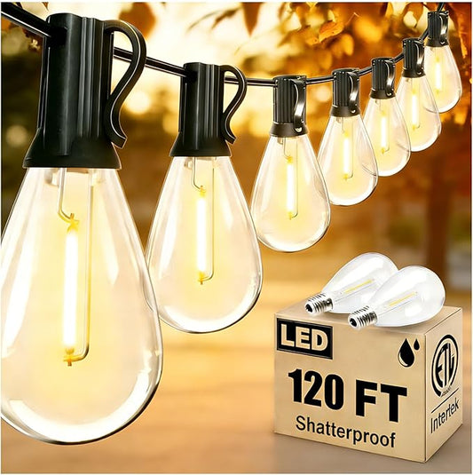 REEMEER 120FT Outdoor String Lights, Ultra Long Waterproof 30+2 Shatterproof Bulbs Led Outside Patio Lights for Porch Deck Garden Backyard Balcony Wedding Party Decor