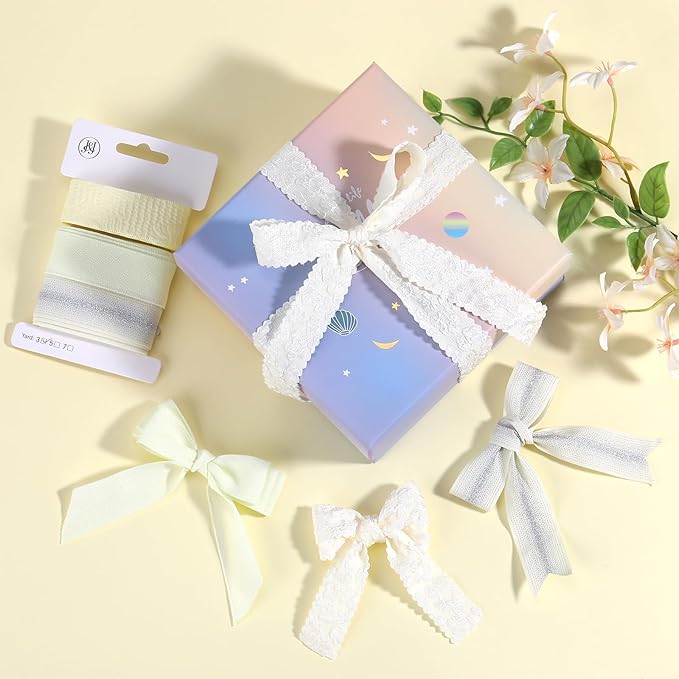 BEEFLYING 3 Styles Yellow Wire Edged Ribbons for Gift Wrapping, 25~28mm×2.7m Fabric Ribbons Satin Ribbons for Wedding Party Decoration Hair Bows Flower Bounquet Sewing and Craft 9 Yards