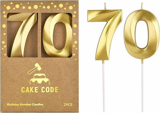 2.76 Inch Diamond Gold 70 Number Birthday Candles, Gold Number Candles, Cake Number Candles, Party Celebration