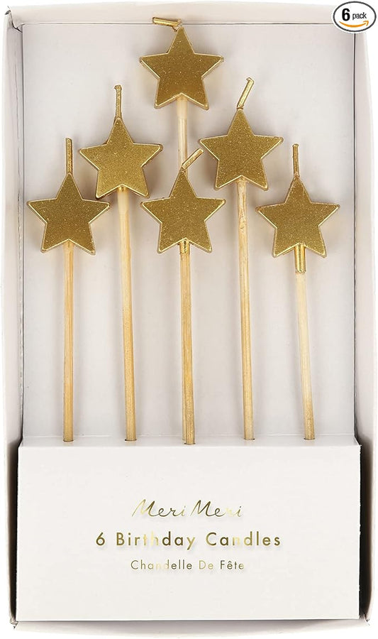 Meri Meri Star Birthday Candles for Cake (Pack of 6), Unscented, Fun Birthday Candles
