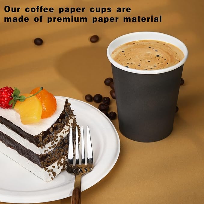 Paper Cups 8 oz 110 Pack, Disposable Paper Coffee Cups, Disposable Cups for Hot or Cold Beverage Drinking for Halloween, Party, Picnic, BBQ, Travel, and Event -Black