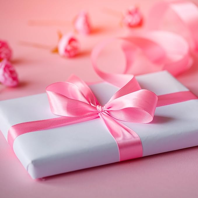 LIUYAXI Pink Double Face Satin Ribbon 2 Inch x 6 Rolls Total 60 Yards- White Pink Ribbon for Gift Wrapping, Crafts, Flower Bouquets, Hair Bows, Wedding,Valentine's Day