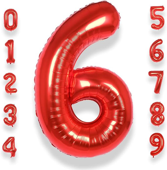 AULE 40 Inch Big Red 6 Balloon Number Large Foil Helium Number Balloons 0-9 Jumbo Giant Happy 6th Birthday Party Decorations for Boy or Girl Huge Mylar Anniversary Party Supplies