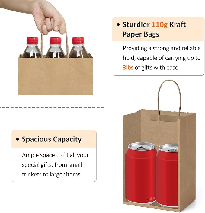 BagDream Small Gift Bags 25Pcs 5.25x3x8 Kraft Brown Paper Bags with Handles, for Small Gifts, Birthday, Wedding Party Favor, Retail Merchandise Paper Sacks
