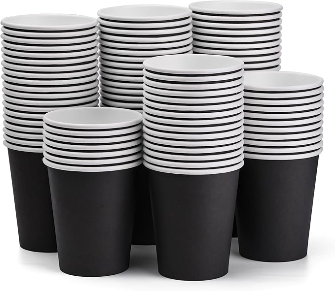 Paper Cups 8 oz 110 Pack, Disposable Paper Coffee Cups, Disposable Cups for Hot or Cold Beverage Drinking for Halloween, Party, Picnic, BBQ, Travel, and Event -Black