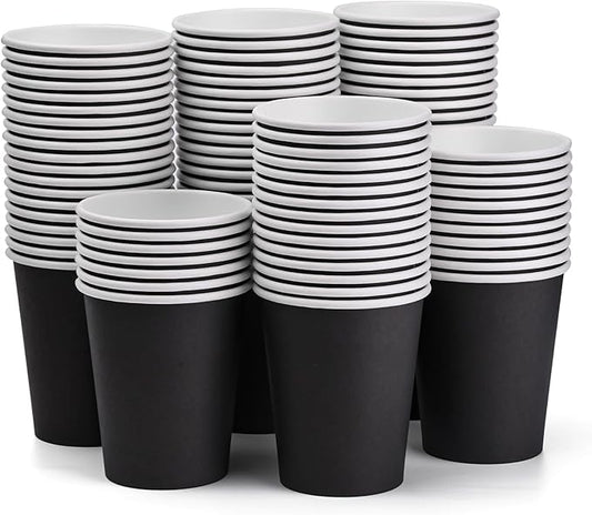 Paper Cups 8 oz 110 Pack, Disposable Paper Coffee Cups, Disposable Cups for Hot or Cold Beverage Drinking for Halloween, Party, Picnic, BBQ, Travel, and Event -Black