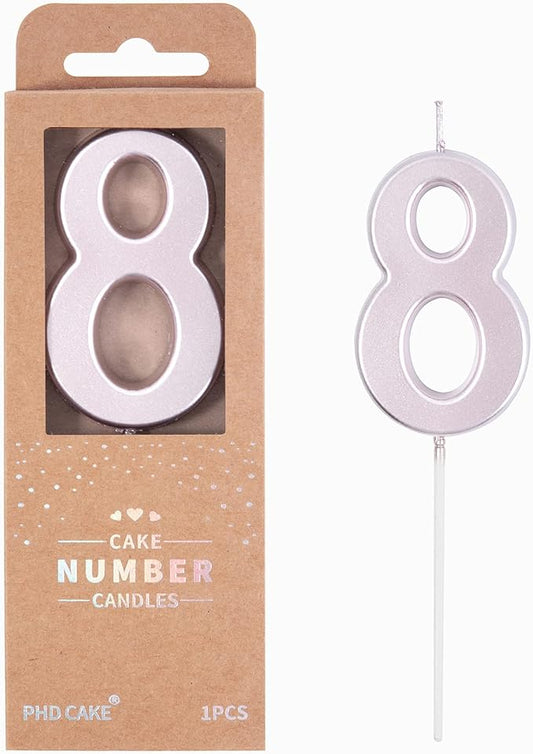 PHD CAKE 2.76 Inch Modern Rose Gold 8 Number Birthday Candles, Rose Gold Number Candles, Cake Number Candles, Party Celebration