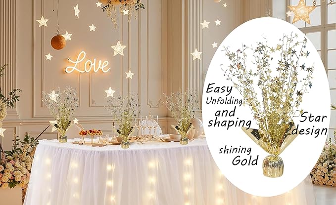 6 Pack Metallic Foil Spray Centerpiece Stars for Wedding, Birthday, Anniversary, Christmas Table Decor, Holiday Festival Baby Shower Graduation Mantle Party Decorations (Light Gold)