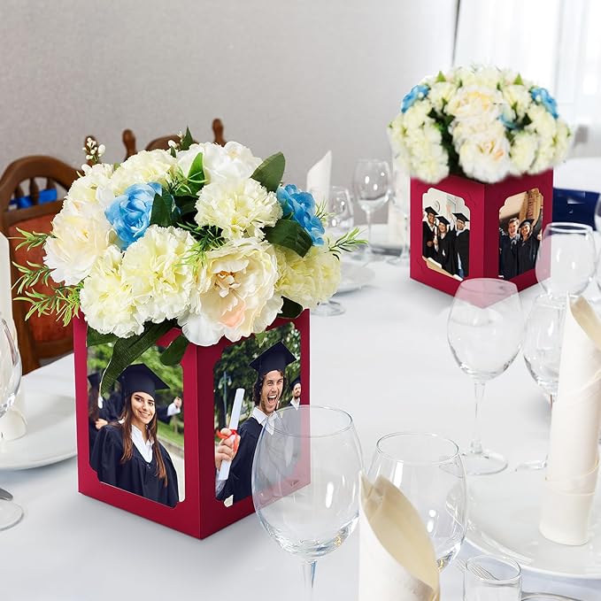 Spiareal 6 Pcs Graduation Box Centerpieces for Table 6/7 Inch Photo Frame Display Congrats Grad Party Favor Gift Picture Table Box Photo Props Frame for Graduation Decoration(Dark Red)
