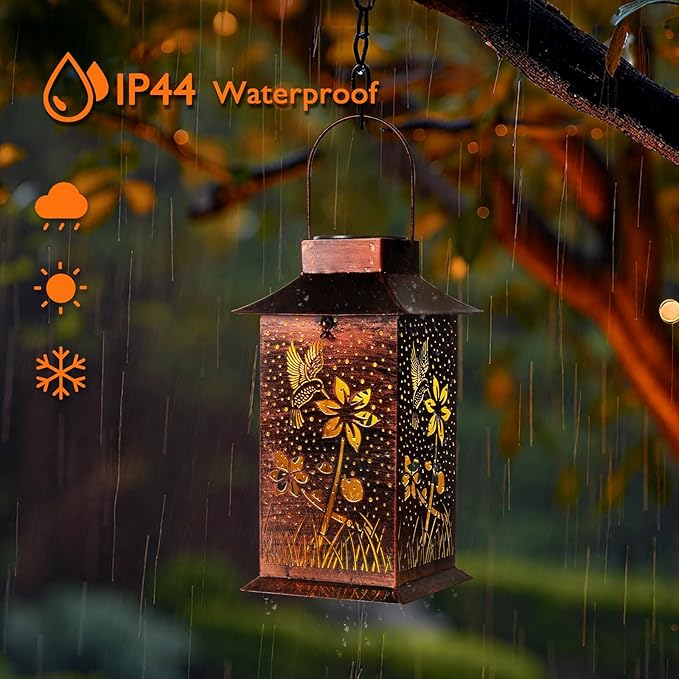 Homemory Hummingbird Solar Lanterns Outdoor Waterproof, Birthday Gifts for Women Mom Grandma, LED Metal Decoration for Outside, Yard, Backyard, Porch, Lawn