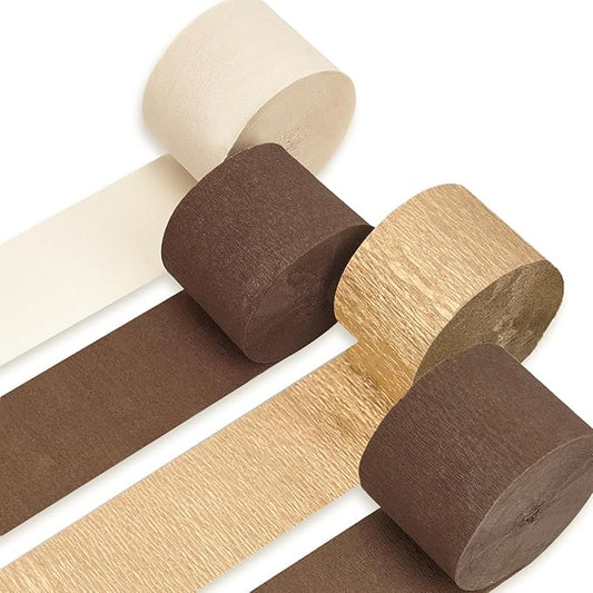 PartyWoo Brown Crepe Paper Streamers 4pcs 328ft Pack of Brown Crepe Paper for Wedding Birthday Baby Shower Engagement Anniversary New Year Eve Graduation Party Decorations(1.8 Inchx82 Ft/Roll)