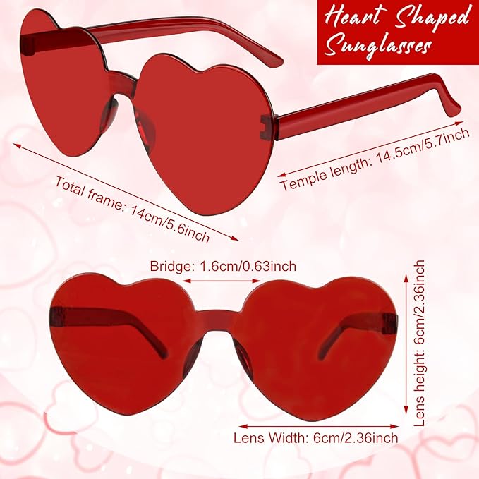 28 Pack Heart Shaped Sunglasses for Women Rimless Heart Glasses Bulk Mardi Gras Candy Color Sunglasses for Party