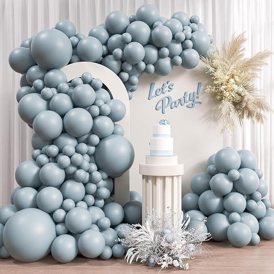 Awenztech 110pcs Dusty Blue Balloons, 18 12 10 5 inch Dusty Blue Balloons Different Sizes Balloon Arch Kit for Bridal Shower Gender Reveal Baby Shower Birthday Party Decorations