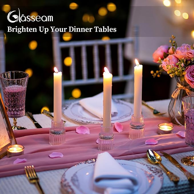 Glass Candlestick Taper Candle Holder: Glasseam Set of 2 Small Candle Holders for Candlesticks, Modern Crystal Clear Tapered Candle Stick Holder for Wedding Dining Table Centerpiece Christmas Decor