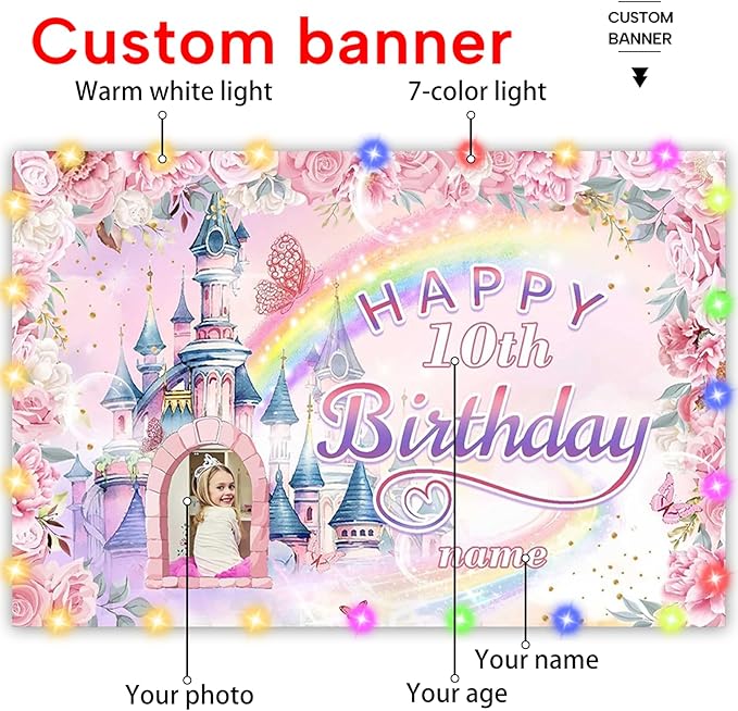 Custom Princess Party Decorations Banner,Personalization Princess Carriage Birthday Decorations Supplies