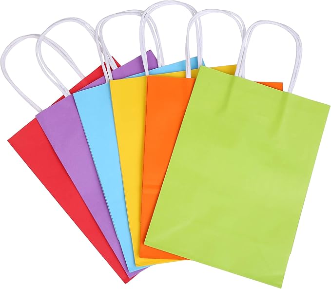 24 Pieces Kraft Paper Party Favor Gift Bags with Handle Assorted Colors (Rainbow)
