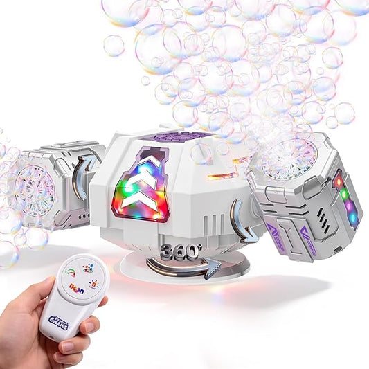 GoGonova Bubble Machine, 30000+ Bubbles/Min Rechargeable Kids Bubble Machine, Big Bubble Blower Maker, 360° Auto Rotation & 2 Speeds, 7-Color LED Lights, Mecha Overlord