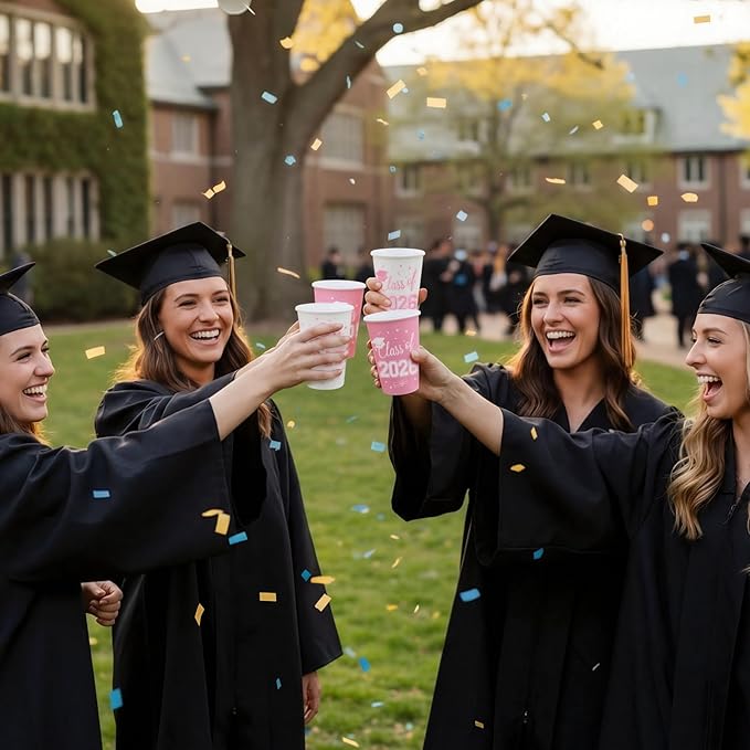 LemonRoad 60 Pcs 12 oz Graduation Paper Cups 2026 Pink Graduation Decorations Class of 2026 Grad Cups Congrats Grad Party Disposable Tablewares for School Party Supplies Home