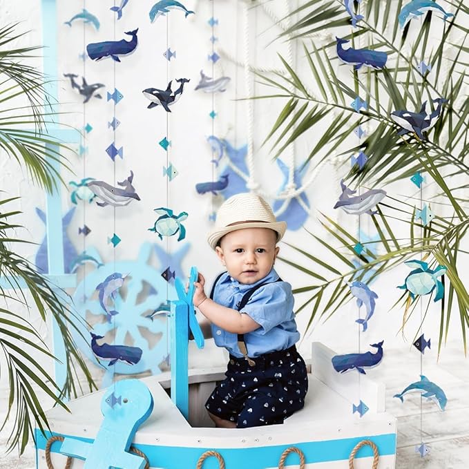 Cheerland Under The Sea Party Decorations Sea Animal Decorations Hanging Whale Birthday Party Ocean Creature Garland Geometric Nautical Orca Garland Ocean Marine Life Aquarium Theme Backdrop Pack of 6