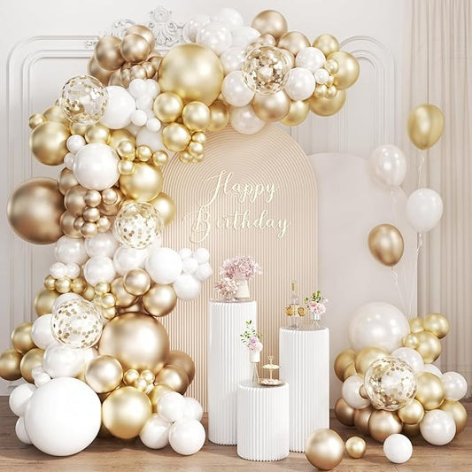 White and Gold Balloon Garland Arch Kit, 167Pcs Metallic Champagne Gold Pearl White Gold Confetti Balloons for Engagement Wedding Baptism Birthday Anniversary Party Decoration