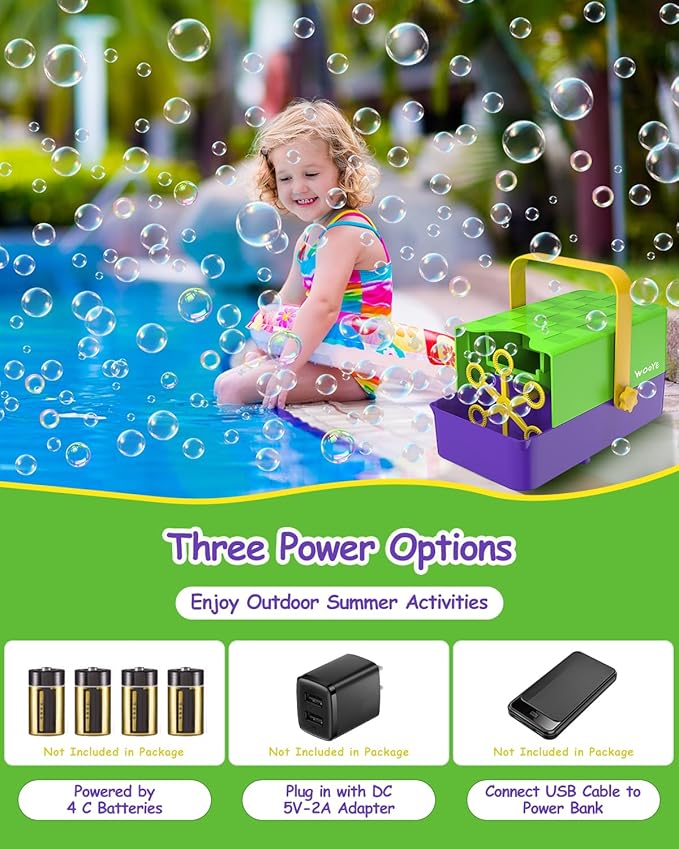 Bubble Machine, 3 in 1 Bubble Maker for Kids - 3 Replaceable Bubble Wands & 2 Speeds, 10000+ Colorful Bubbles/Min, Battery Operated or Plug-in, Bubble Toys for Indoor Outdoor Parties & Birthday Gifts